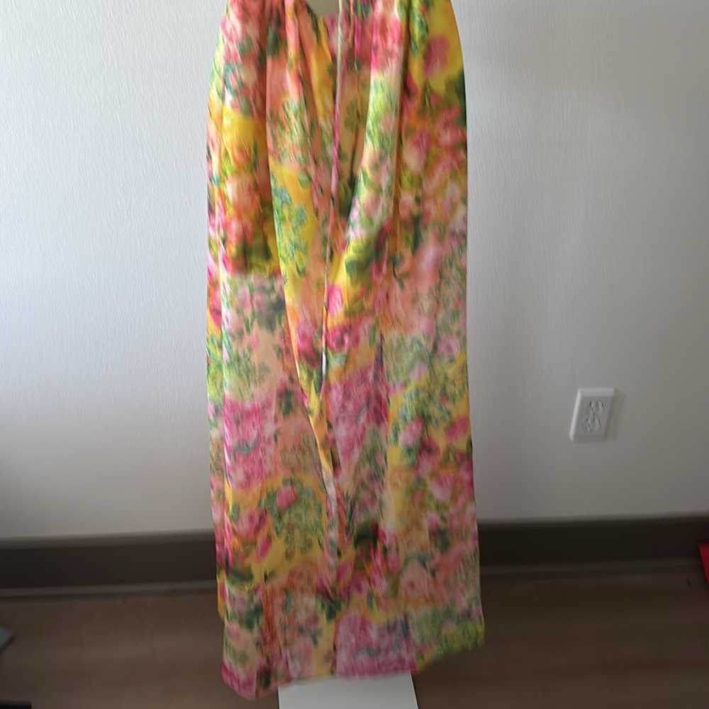 NWT Floral Dress L Y2K Lace-Up Back Maxi Side Slit Coquette Boho Resort Romantic - Picture 5 of 16